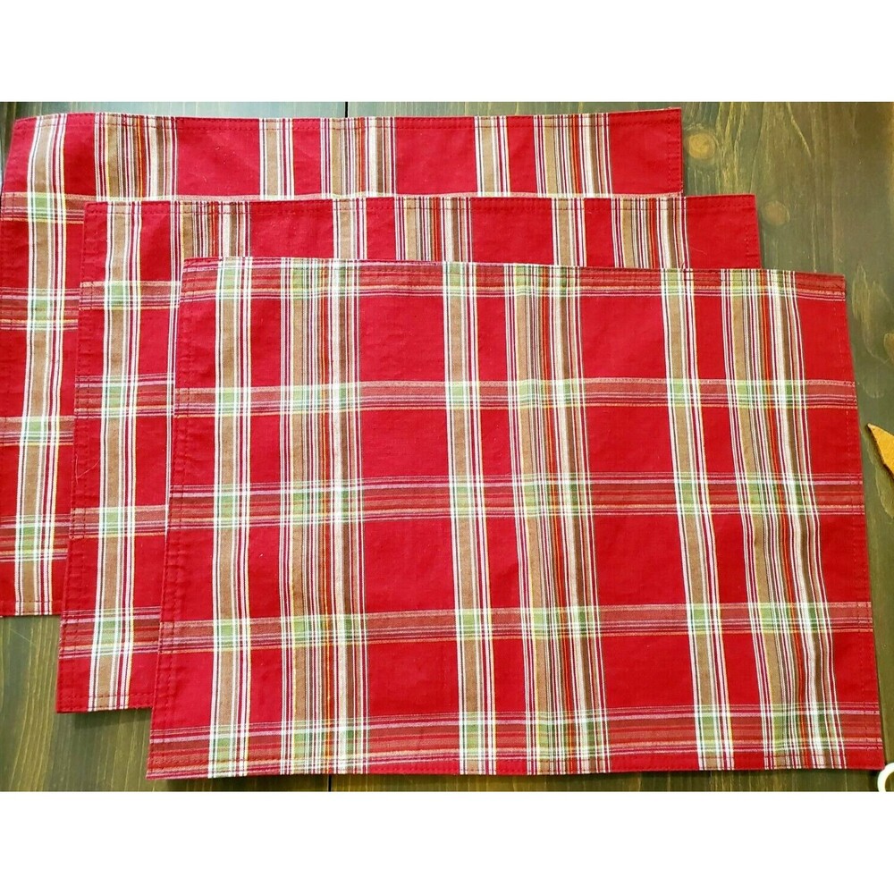 Christmas Cloth Placemat set 3 Discontinued Red Plaid 19x13" Gold Metalic Target